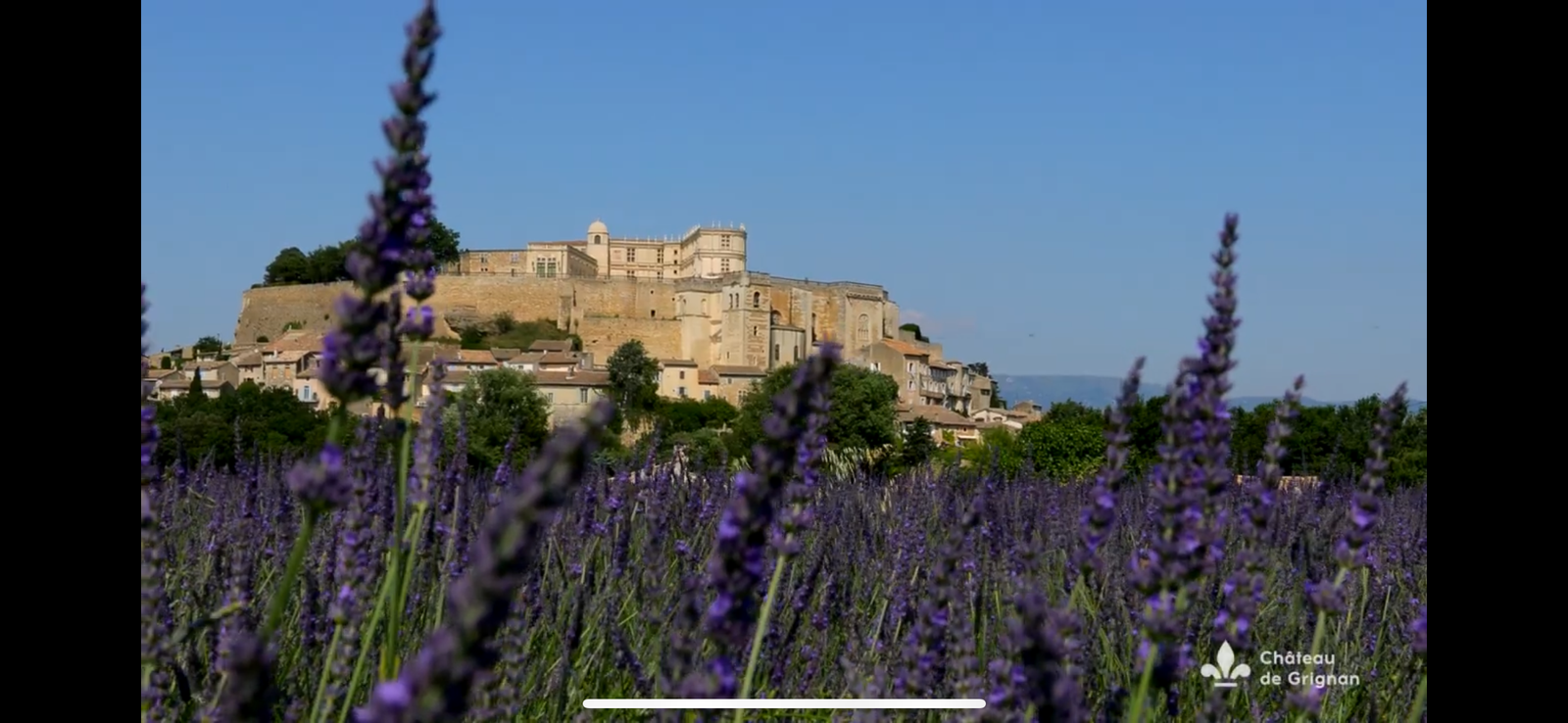 Château de Grignan boven het dorp, gezien door een lavendelveld